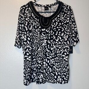 RAFAELLA WOMEN'S Size-L/G Black/White Leopard Top